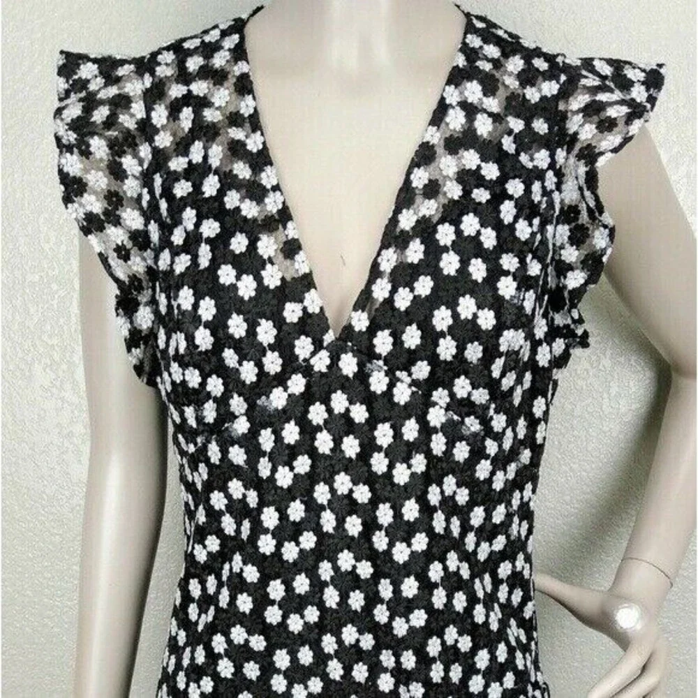 Michael Kors Daisy Floral Mesh Lace Flutter Sleeve Deep V-Neck Mini Dress NEW